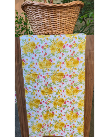 WHITE HANDBLOCKED COTTON PRECUT 2.5M FABRIC