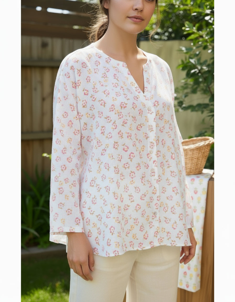 WHITE HANDBLOCKED COTTON PRECUT 2.5M FABRIC