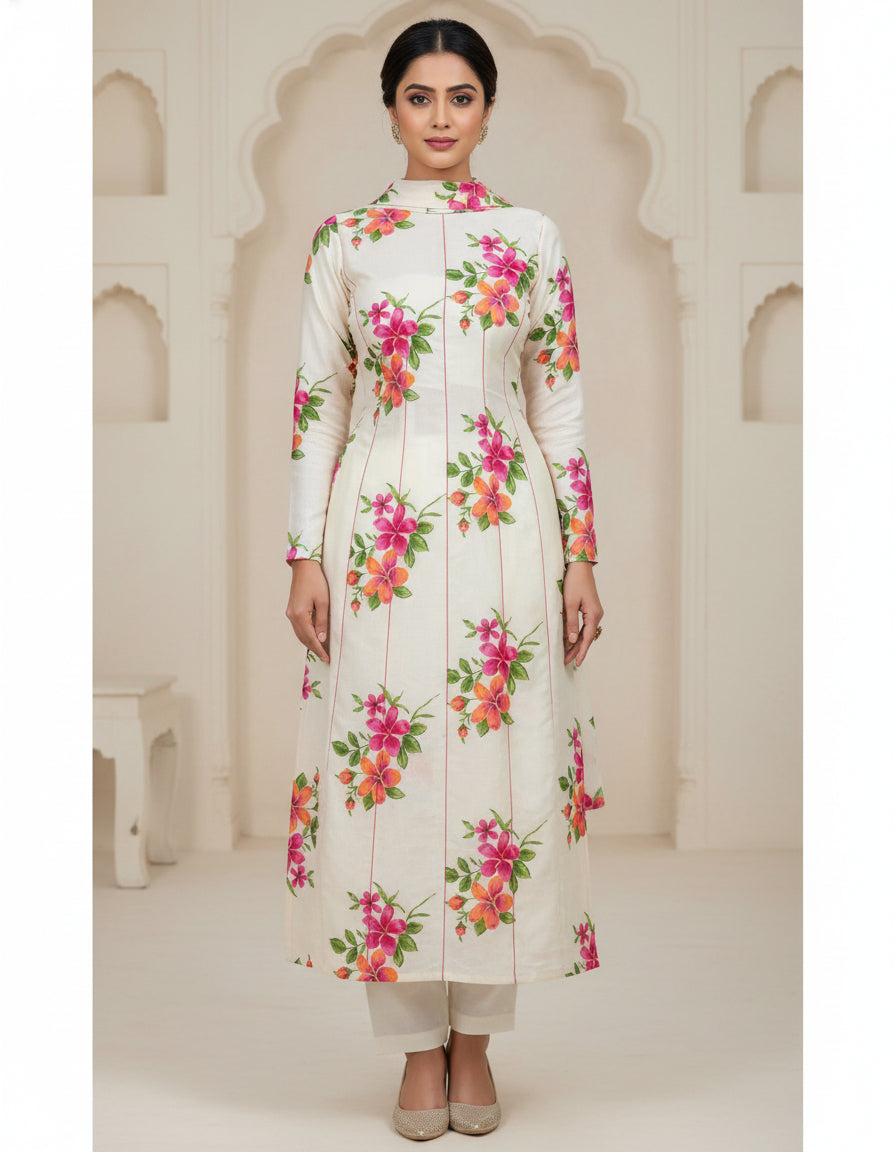 PEACH HANDBLOCKED COTTON PRECUT 2.5M FABRIC