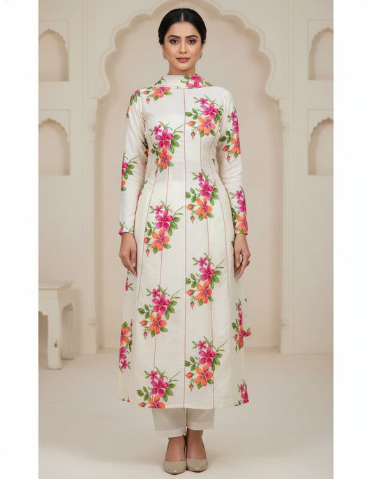 PEACH HANDBLOCKED COTTON PRECUT 2.5M FABRIC