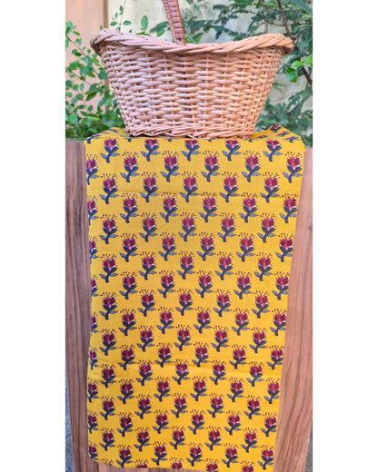 YELLOW HANDBLOCKED COTTON PRECUT 2.5M FABRIC