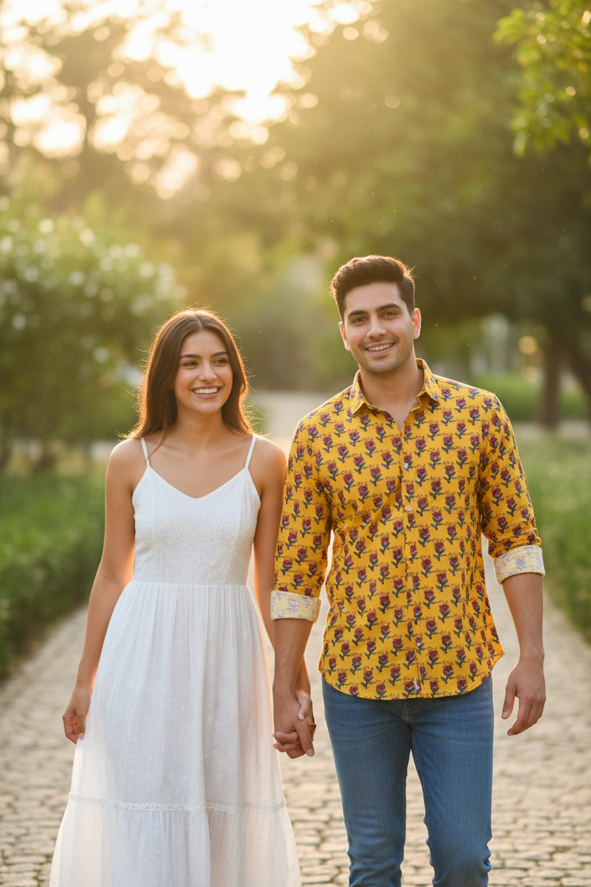 YELLOW HANDBLOCKED COTTON PRECUT 2.5M FABRIC
