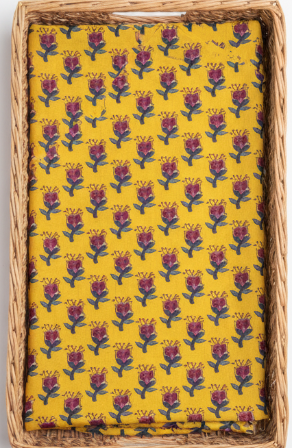 YELLOW HANDBLOCKED COTTON PRECUT 2.5M FABRIC