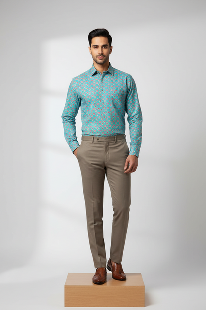 BABY GREEN HANDBLOCKED COTTON PRECUT 2.5M FABRIC