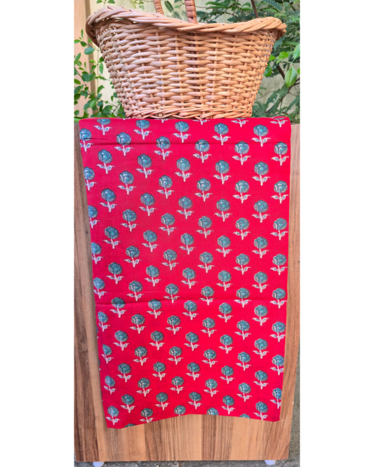 RED HANDBLOCKED COTTON PRECUT 2.5M FABRIC