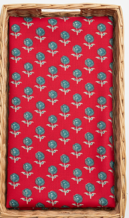 RED HANDBLOCKED COTTON PRECUT 2.5M FABRIC