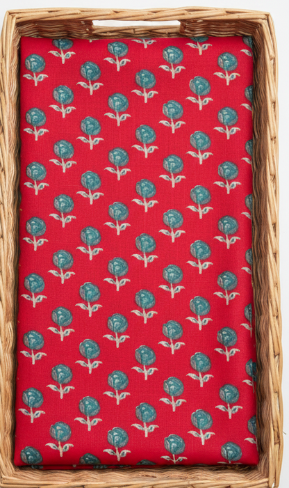 RED HANDBLOCKED COTTON PRECUT 2.5M FABRIC