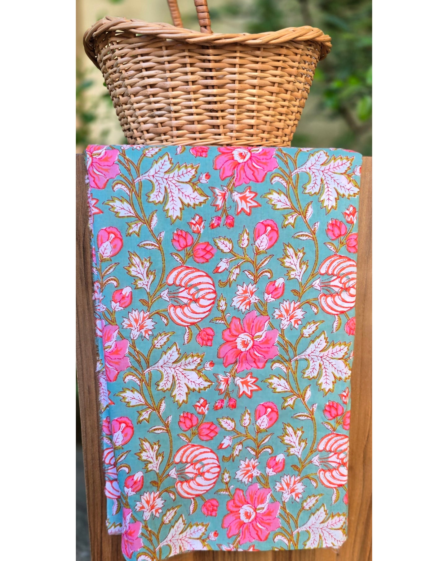 BABY GREEN HANDBLOCKED COTTON PRECUT 2.5M FABRIC