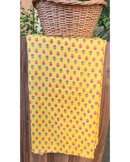 YELLOW HANDBLOCKED COTTON PRECUT 2.5M FABRIC