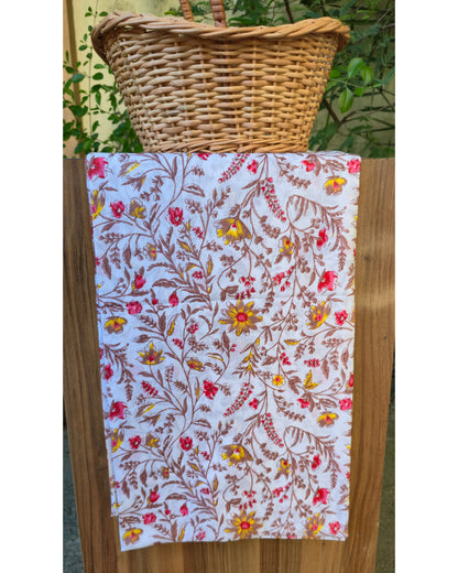 WHITE HANDBLOCKED COTTON PRECUT 2.5M FABRIC