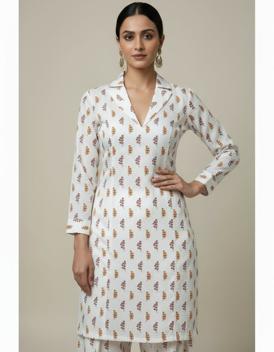 WHITE HANDBLOCKED COTTON PRECUT 2.5M FABRIC