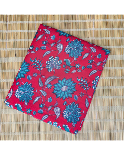 RED HANDBLOCKED COTTON PRECUT 2.5M FABRIC