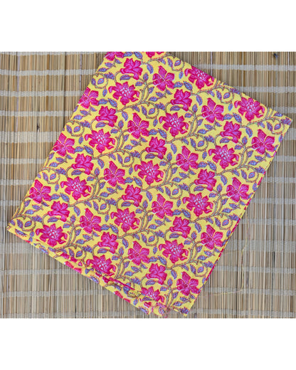 YELLOW & PINK HANDBLOCKED COTTON PRECUT 2.5M FABRIC
