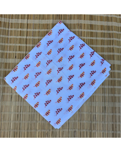 WHITE HANDBLOCKED COTTON PRECUT 2.5M FABRIC