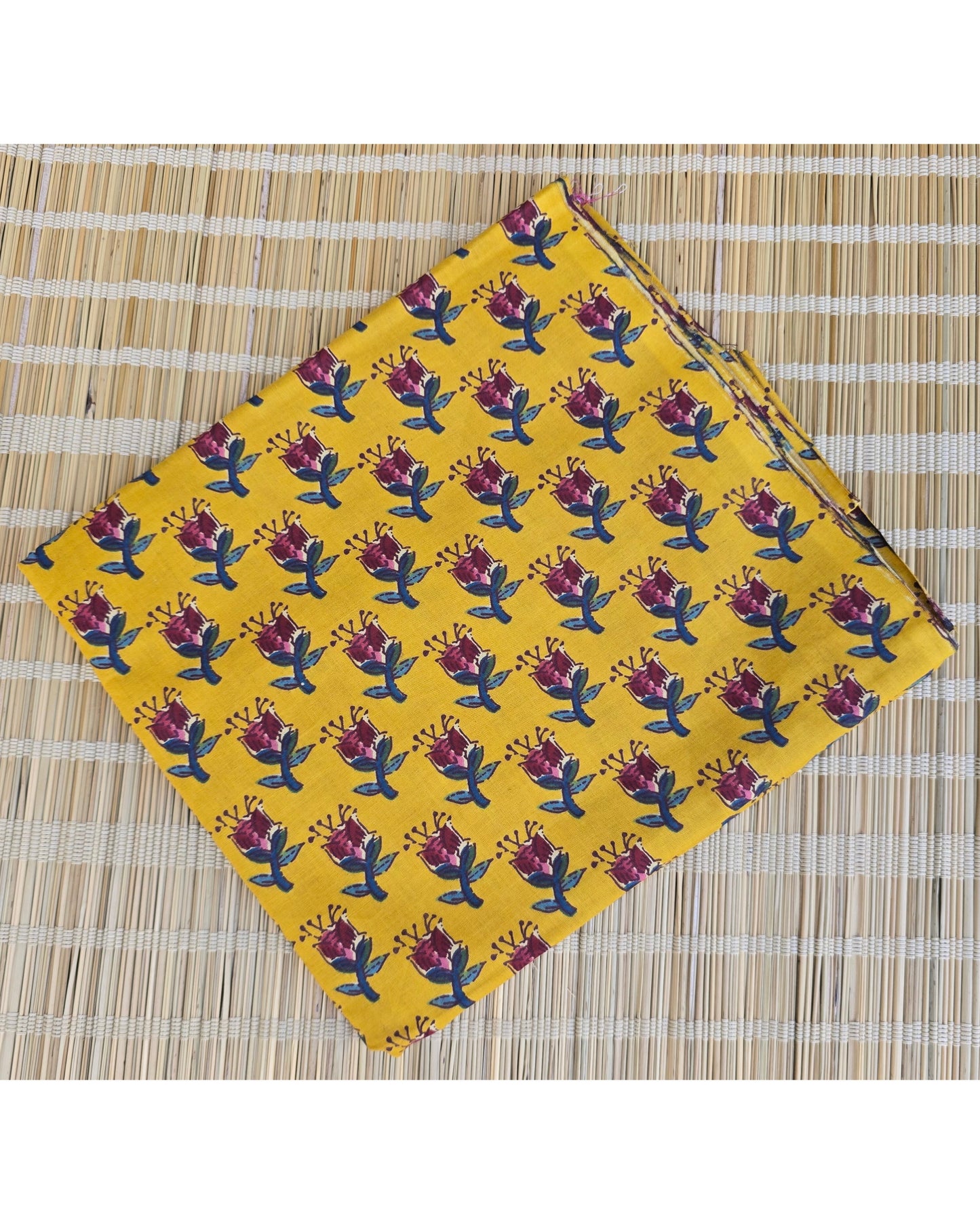 YELLOW HANDBLOCKED COTTON PRECUT 2.5M FABRIC