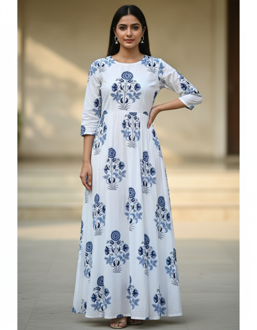 HANDBLOCKED COTTON MULMUL PRE-CUT 2.5M FABRIC