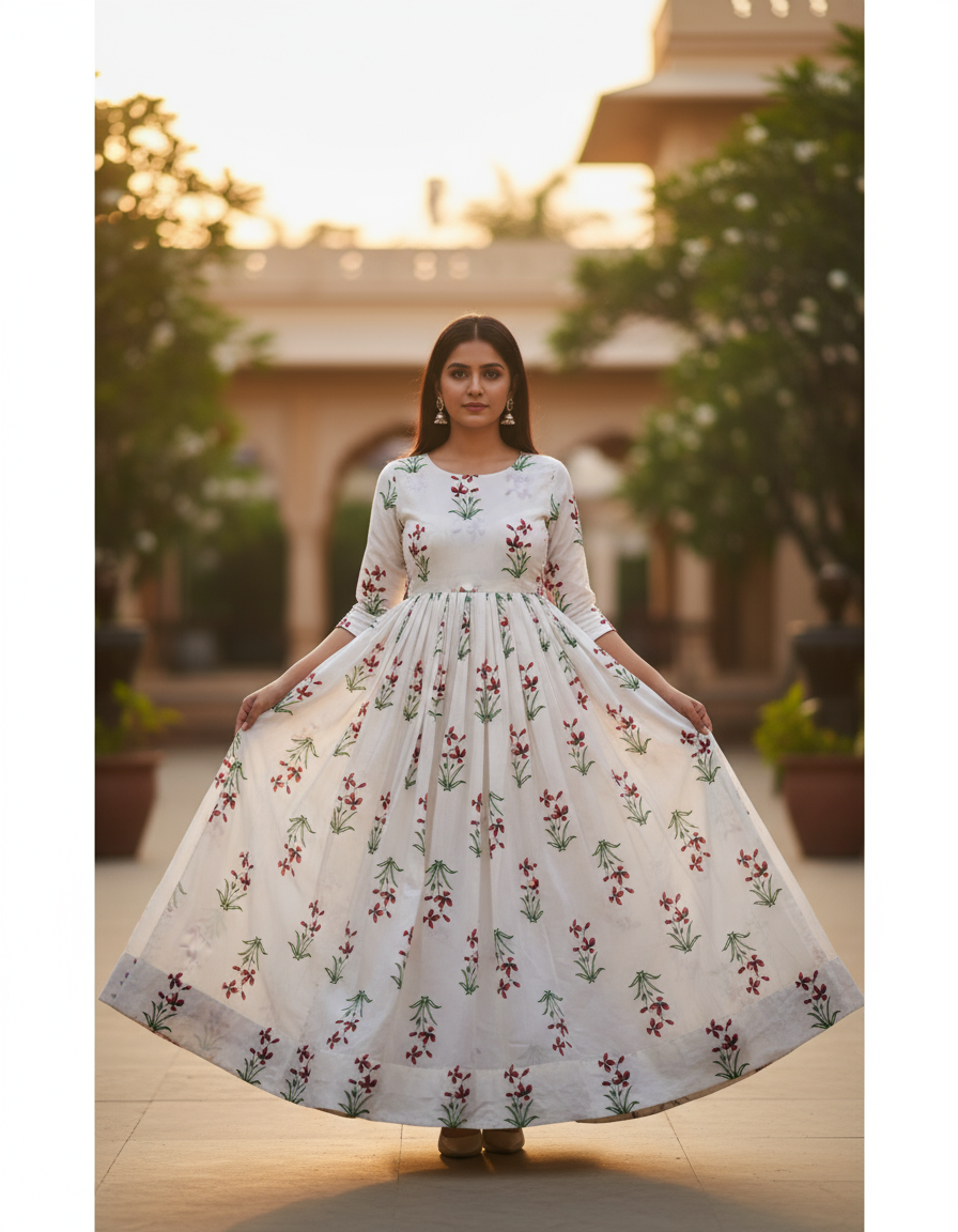 HANDBLOCKED COTTON MULMUL PRE-CUT 2.5M FABRIC