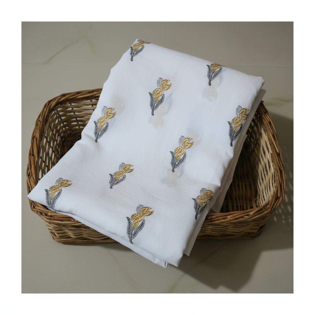 HANDBLOCKED COTTON MULMUL PRE-CUT 2.5 M FABRIC