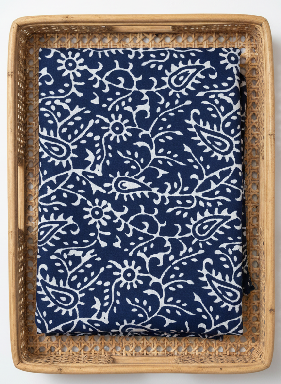 INDIGO HANDBLOCKED COTTON PRECUT 2.5M FABRIC