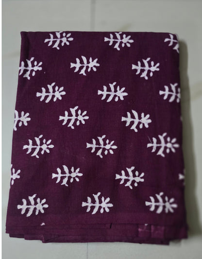 MAROON HANDBLOCKED COTTON PRECUT 2.5M FABRIC