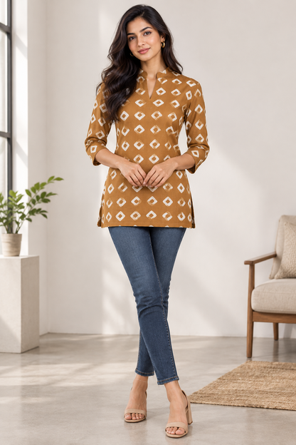 MUSTARD YELLOW  HANDBLOCKED COTTON PRECUT 2.5M FABRIC