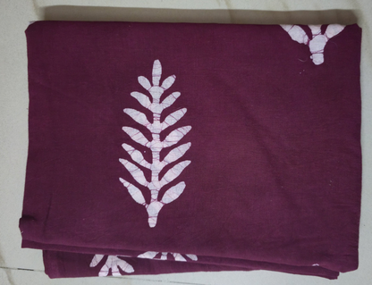 MAROON HANDBLOCKED COTTON PRECUT 2.5M FABRIC