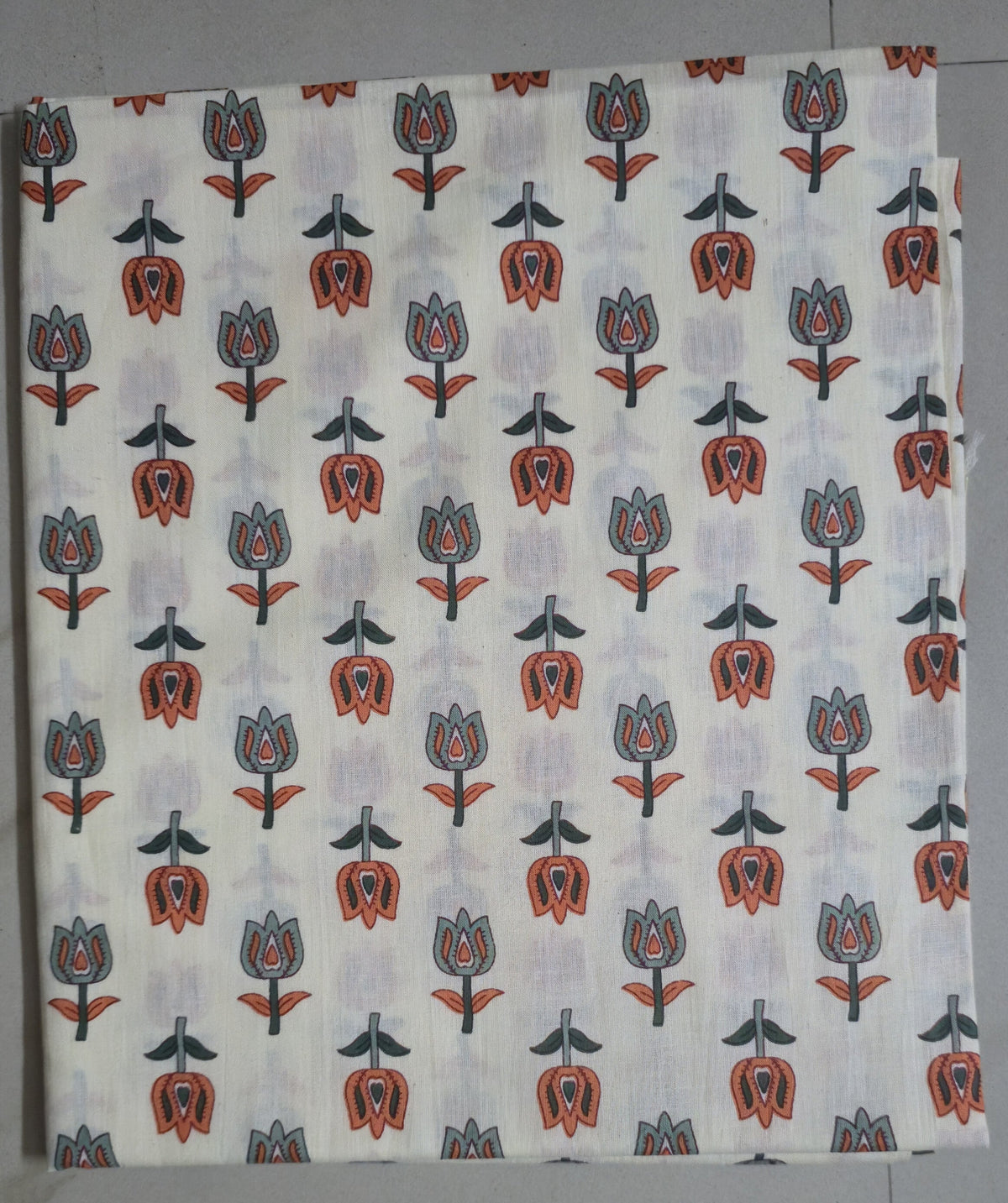 CREAM HANDBLOCKED COTTON PRECUT 2.5M FABRIC