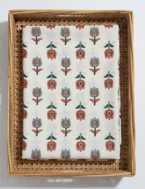 CREAM HANDBLOCKED COTTON PRECUT 2.5M FABRIC