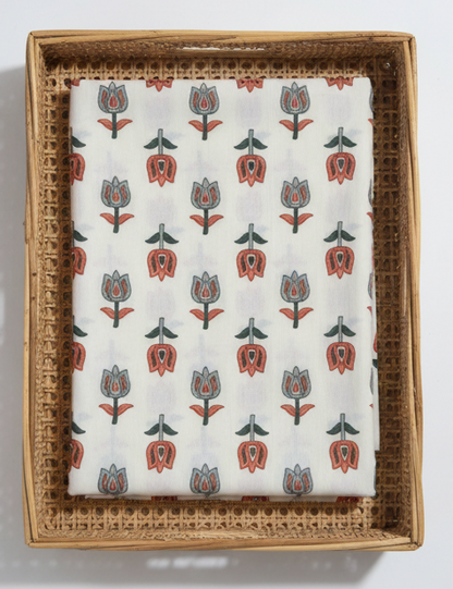 CREAM HANDBLOCKED COTTON PRECUT 2.5M FABRIC