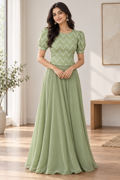 PALE PISTA GREEN HANDBLOCKED COTTON PRECUT 2.5M FABRIC