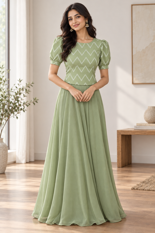 PALE PISTA GREEN HANDBLOCKED COTTON PRECUT 2.5M FABRIC