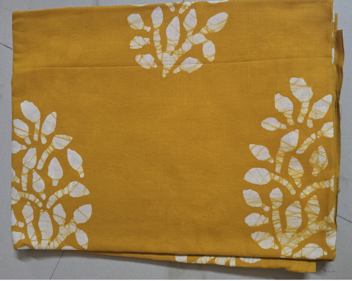 YELLOW HANDBLOCKED COTTON 2.5M PRECUT FABRIC