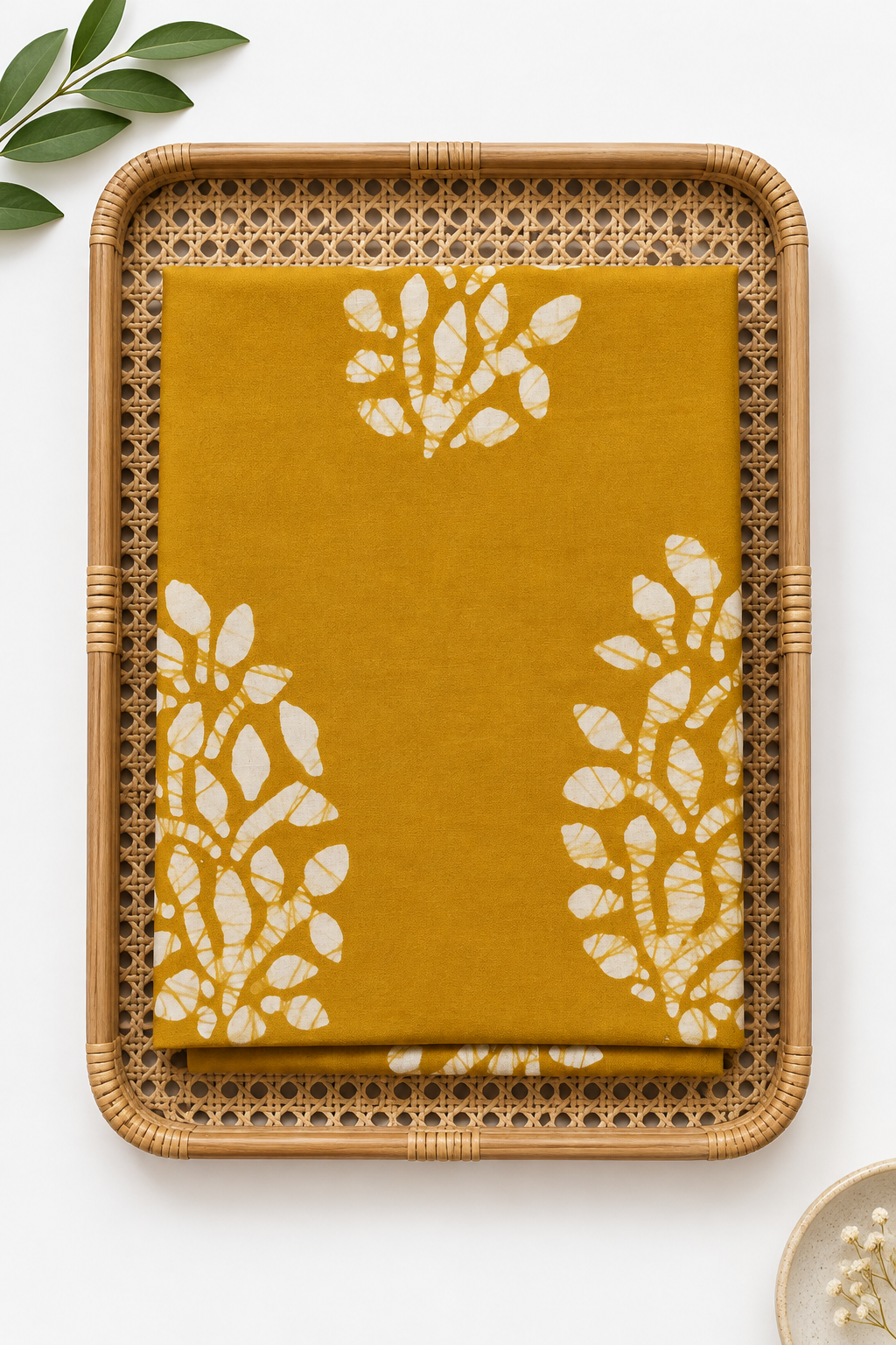 YELLOW HANDBLOCKED COTTON 2.5M PRECUT FABRIC