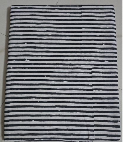 BEIGE BLACK HANDBLOCKED COTTON PRECUT 2.5M FABRIC