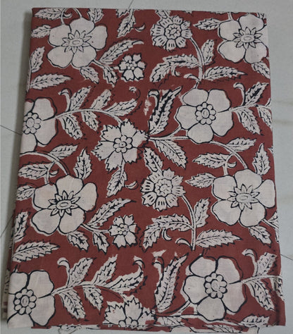 BRICK RED  HANDBLOCKED COTTON PRECUT 2.5M FABRIC