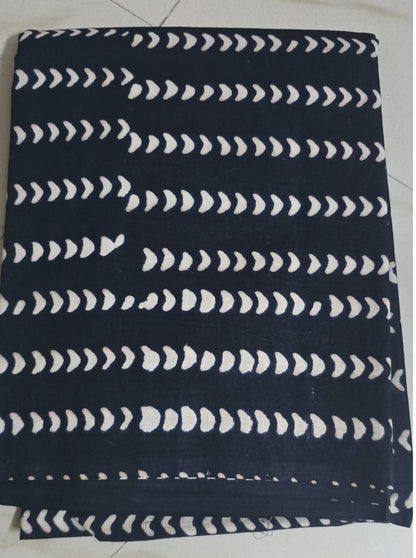 BLACK  HANDBLOCKED COTTON PRECUT 2.5M FABRIC
