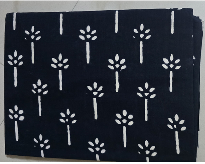 BLACK  HANDBLOCKED COTTON PRECUT 2.5M FABRIC