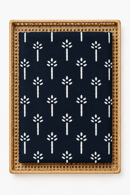 BLACK  HANDBLOCKED COTTON PRECUT 2.5M FABRIC