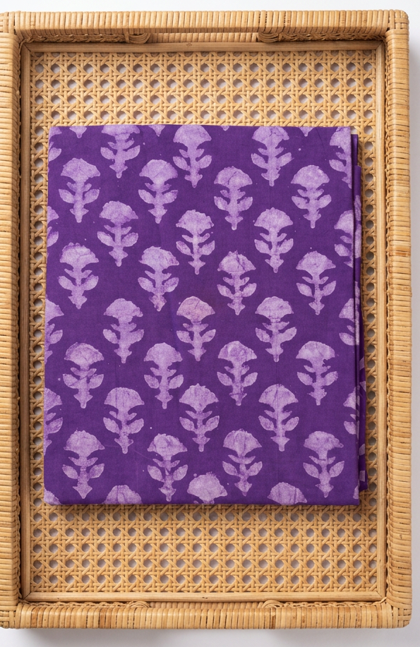 VIOLET HANDBLOCKED COTTON PRECUT 2.5M FABRIC