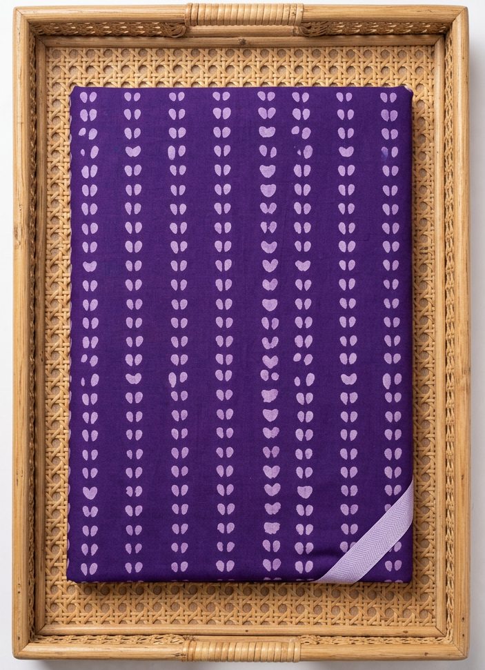 VIOLET HANDBLOCKED COTTON PRECUT 2.5M FABRIC