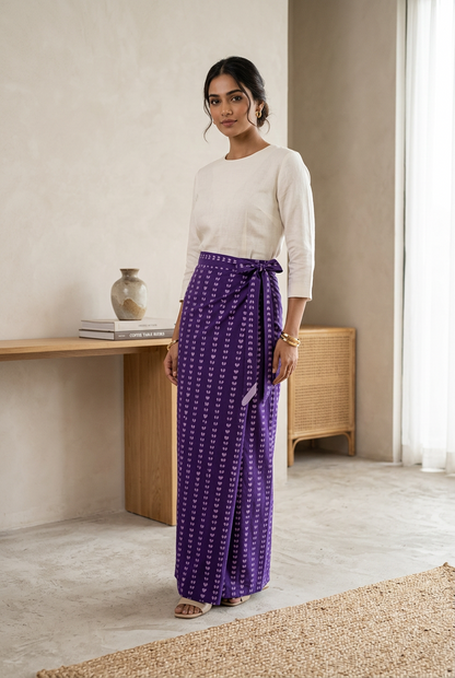 VIOLET HANDBLOCKED COTTON PRECUT 2.5M FABRIC