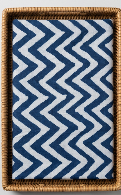 INDIGO HANDBLOCKED COTTON PRECUT 2.5M FABRIC