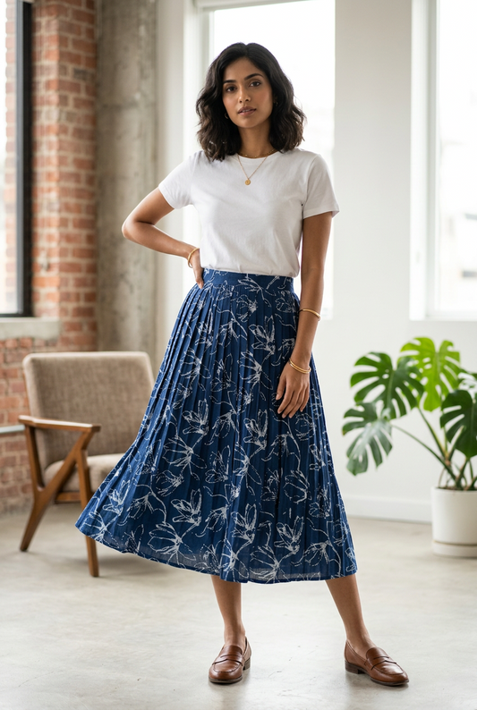 INDIGO HANDBLOCKED COTTON PRECUT 2.5M FABRIC