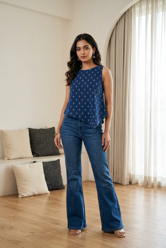 INDIGO HANDBLOCKED COTTON PRECUT 2.5M FABRIC
