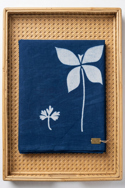INDIGO HANDBLOCKED COTTON PRECUT 2.5M FABRIC