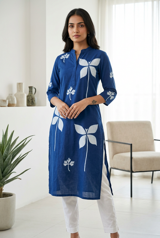 INDIGO HANDBLOCKED COTTON PRECUT 2.5M FABRIC