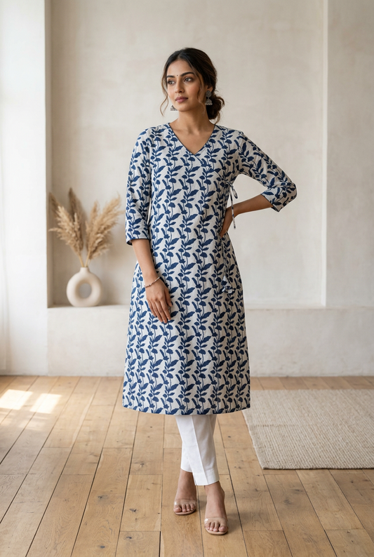 INDIGO HANDBLOCKED COTTON PRECUT 2.5M FABRIC