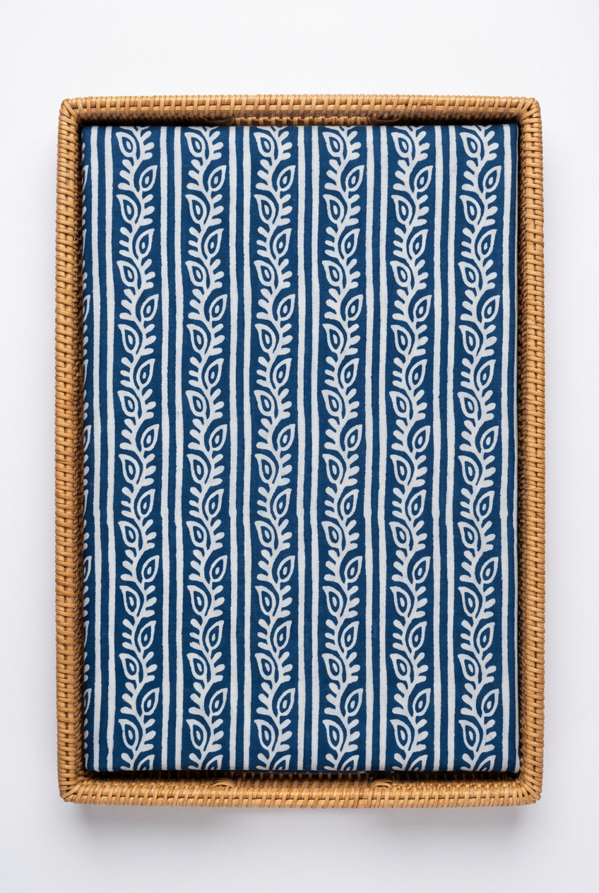 INDIGO HANDBLOCKED COTTON PRECUT 2.5M FABRIC