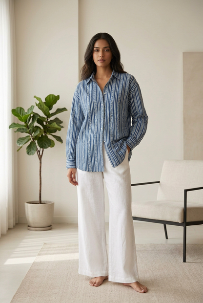 INDIGO HANDBLOCKED COTTON PRECUT 2.5M FABRIC
