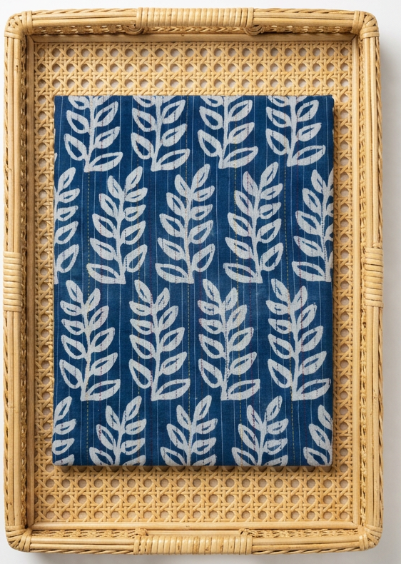 INDIGO HANDBLOCKED COTTON PRECUT 2.5M FABRIC